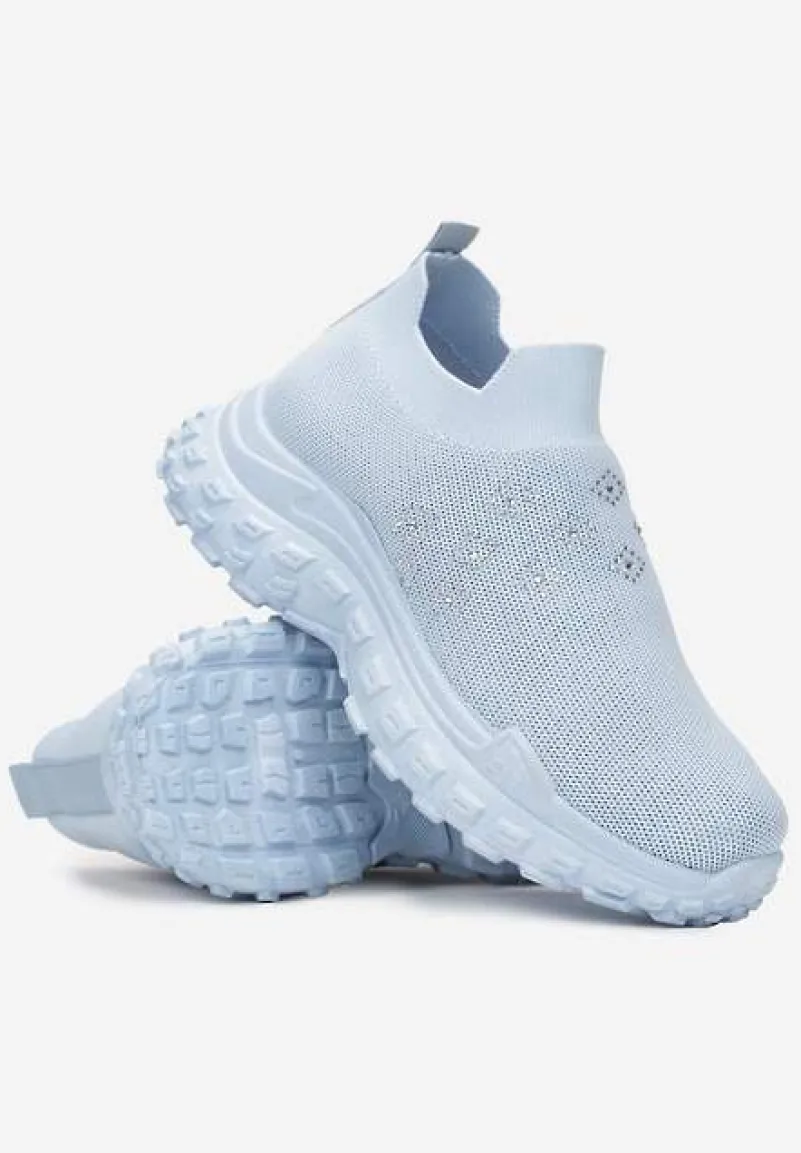 Jasnoniebieskie Buty Sportowe na Grubej Podeszwie z Elastyczną Cholewką z Cyrkoniami Kolby