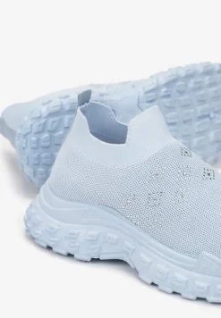 Jasnoniebieskie Buty Sportowe na Grubej Podeszwie z Elastyczną Cholewką z Cyrkoniami Kolby