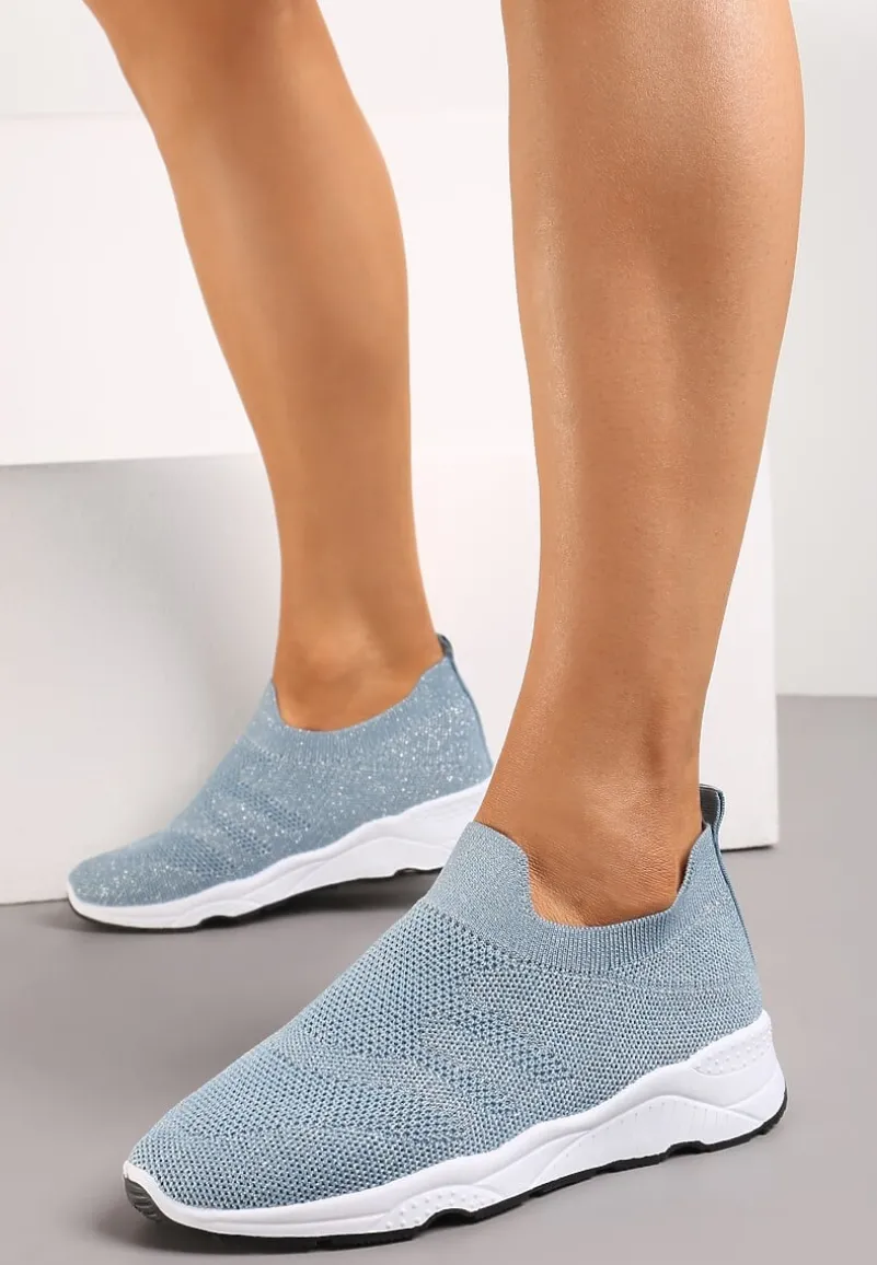 Jasnoniebieskie Buty Sportowe na Płaskiej Podeszwie z Elastyczną Cholewką Urselith
