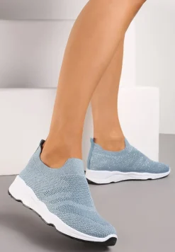 Jasnoniebieskie Buty Sportowe na Płaskiej Podeszwie z Elastyczną Cholewką Urselith