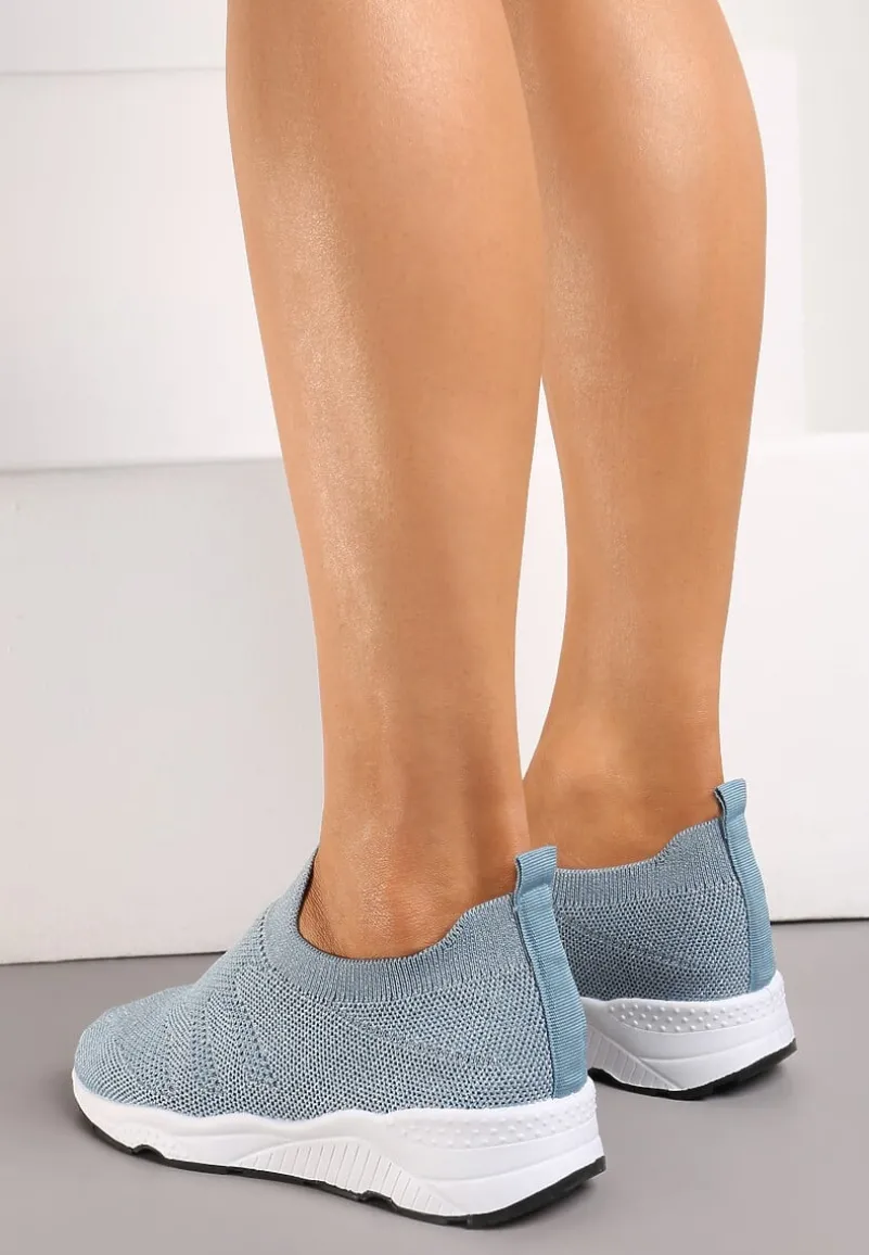 Jasnoniebieskie Buty Sportowe na Płaskiej Podeszwie z Elastyczną Cholewką Urselith