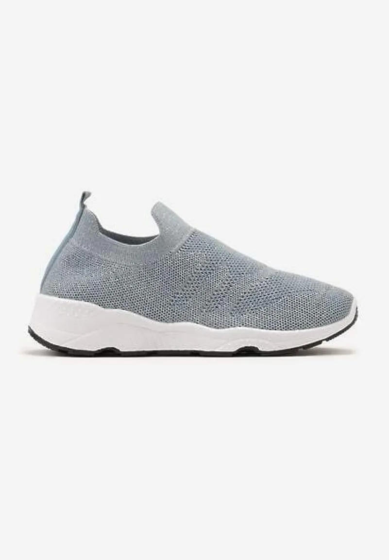 Jasnoniebieskie Buty Sportowe na Płaskiej Podeszwie z Elastyczną Cholewką Urselith