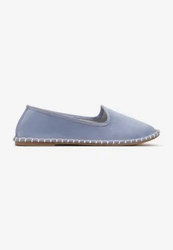 Jasnoniebieskie Casualowe Espadryle z Imitacji Zamszu z Ozdobnymi Przeszyciami Praffia