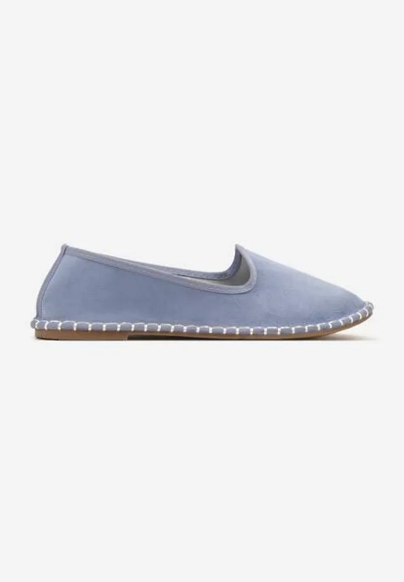 Jasnoniebieskie Casualowe Espadryle z Imitacji Zamszu z Ozdobnymi Przeszyciami Praffia