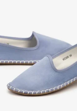 Jasnoniebieskie Casualowe Espadryle z Imitacji Zamszu z Ozdobnymi Przeszyciami Praffia