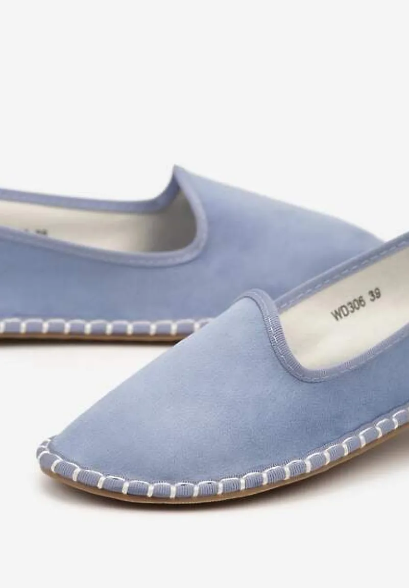 Jasnoniebieskie Casualowe Espadryle z Imitacji Zamszu z Ozdobnymi Przeszyciami Praffia