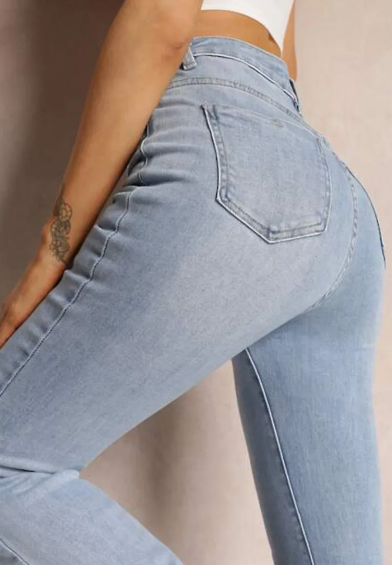 Jasnoniebieskie Jeansy Dzwony High Waist Briris