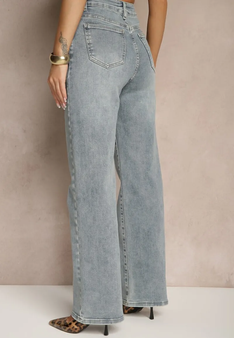 Jasnoniebieskie Jeansy High Waist o Szerokim Kroju Peiva