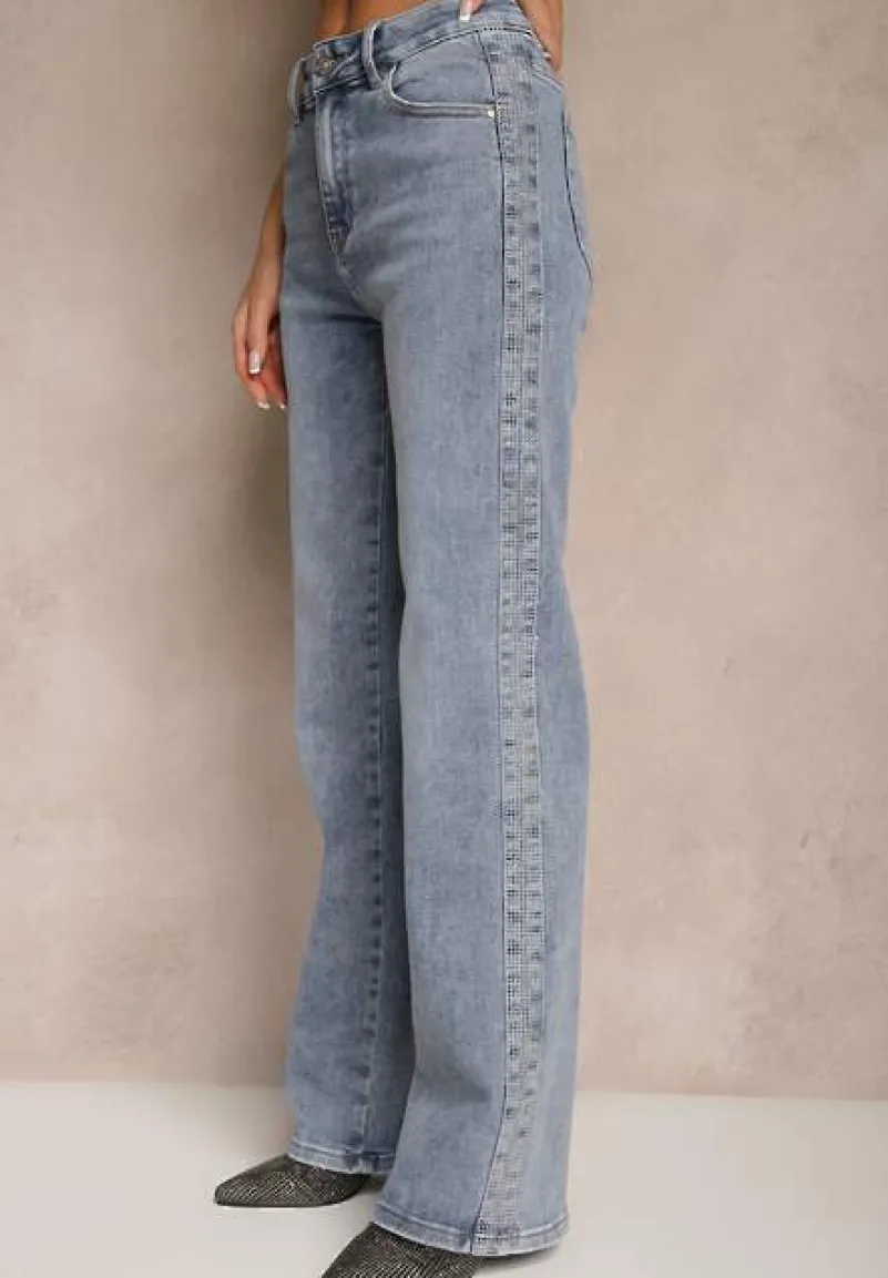 Jasnoniebieskie Jeansy High Waist o Szerokim Kroju Ulanira