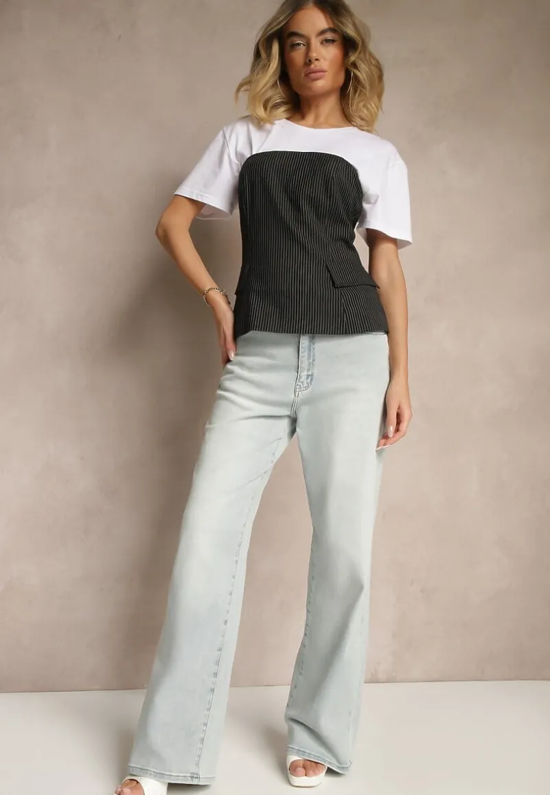 Jasnoniebieskie Jeansy High Waist z Szeroką Nogawką Jenaliria