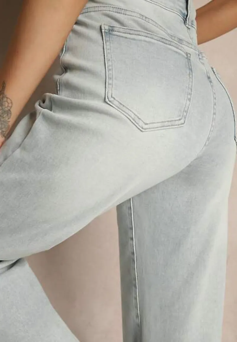 Jasnoniebieskie Jeansy High Waist z Szeroką Nogawką Jenaliria