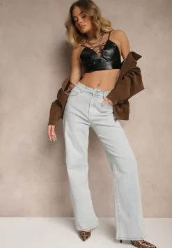 Jasnoniebieskie Jeansy High Waist z Szeroką Nogawką Sesmaris