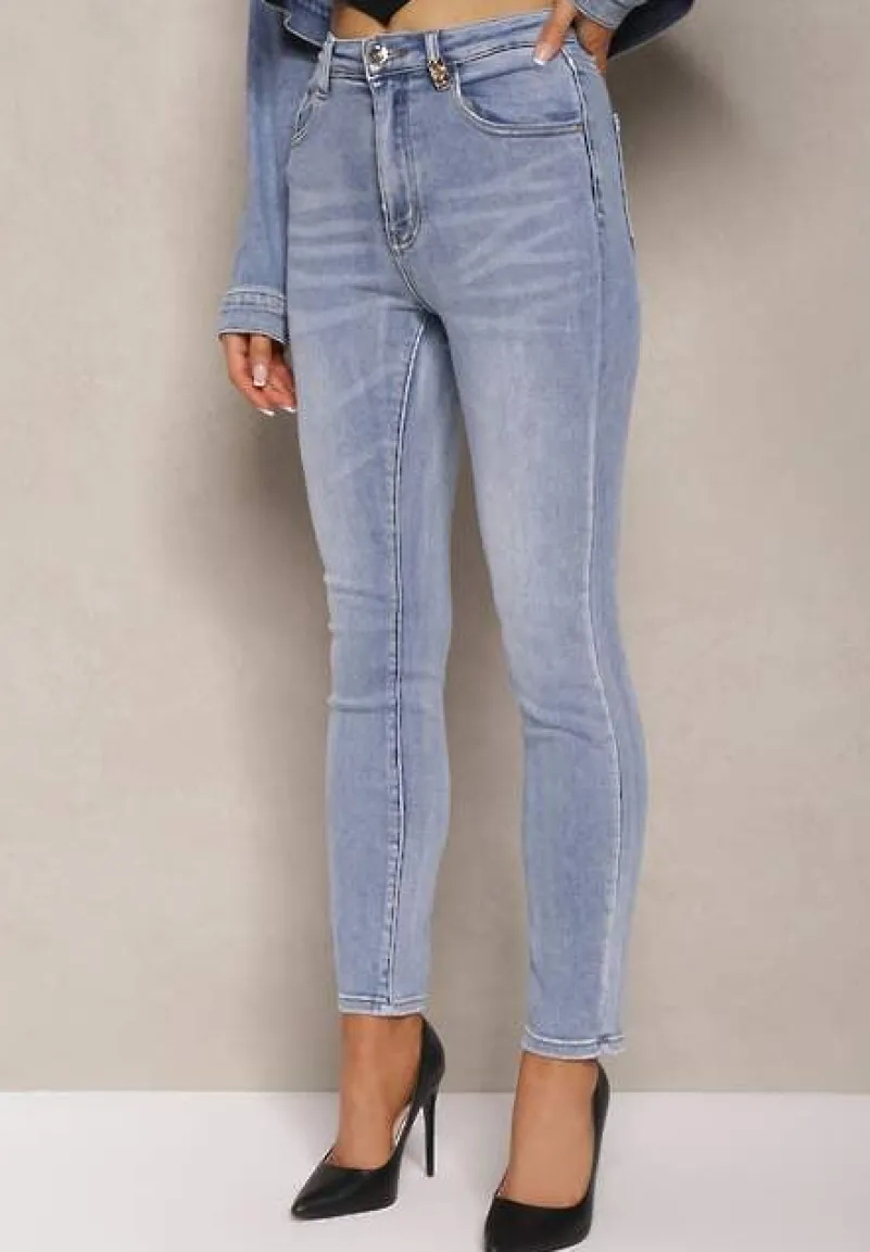 Jasnoniebieskie Jeansy High Waist o Dopasowanym Fasonie Skinny Langrea