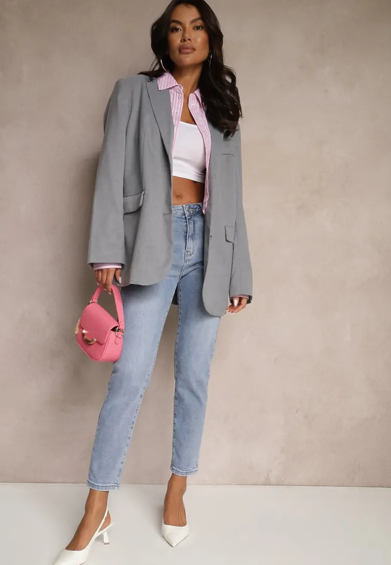 Jasnoniebieskie Jeansy High Waist o Kroju Mom Fit Delarinor