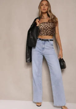 Jasnoniebieskie Jeansy High Waist z Szerokimi Nogawkami Leniscia