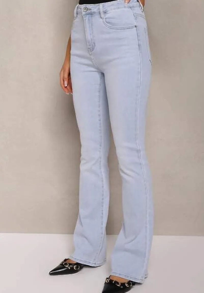 Jasnoniebieskie Jeansy o Kroju Dzwonów z Bawełny High Waist Navialas