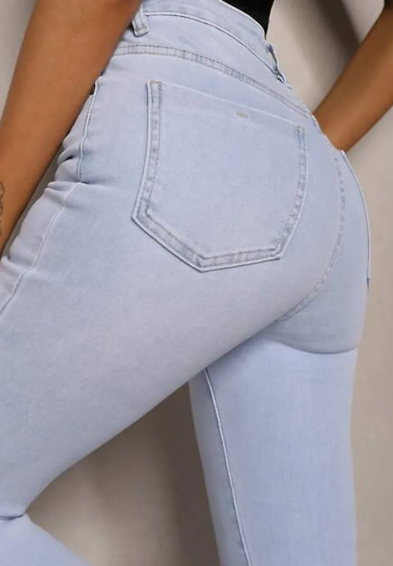 Jasnoniebieskie Jeansy o Kroju Dzwonów z Bawełny High Waist Navialas