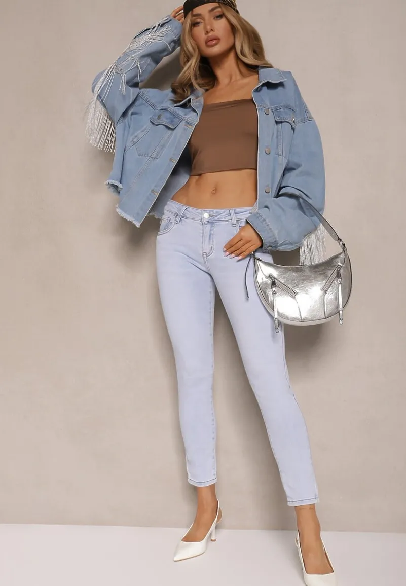 Jasnoniebieskie Jeansy o Kroju Skinny Low Waist Kolanilia