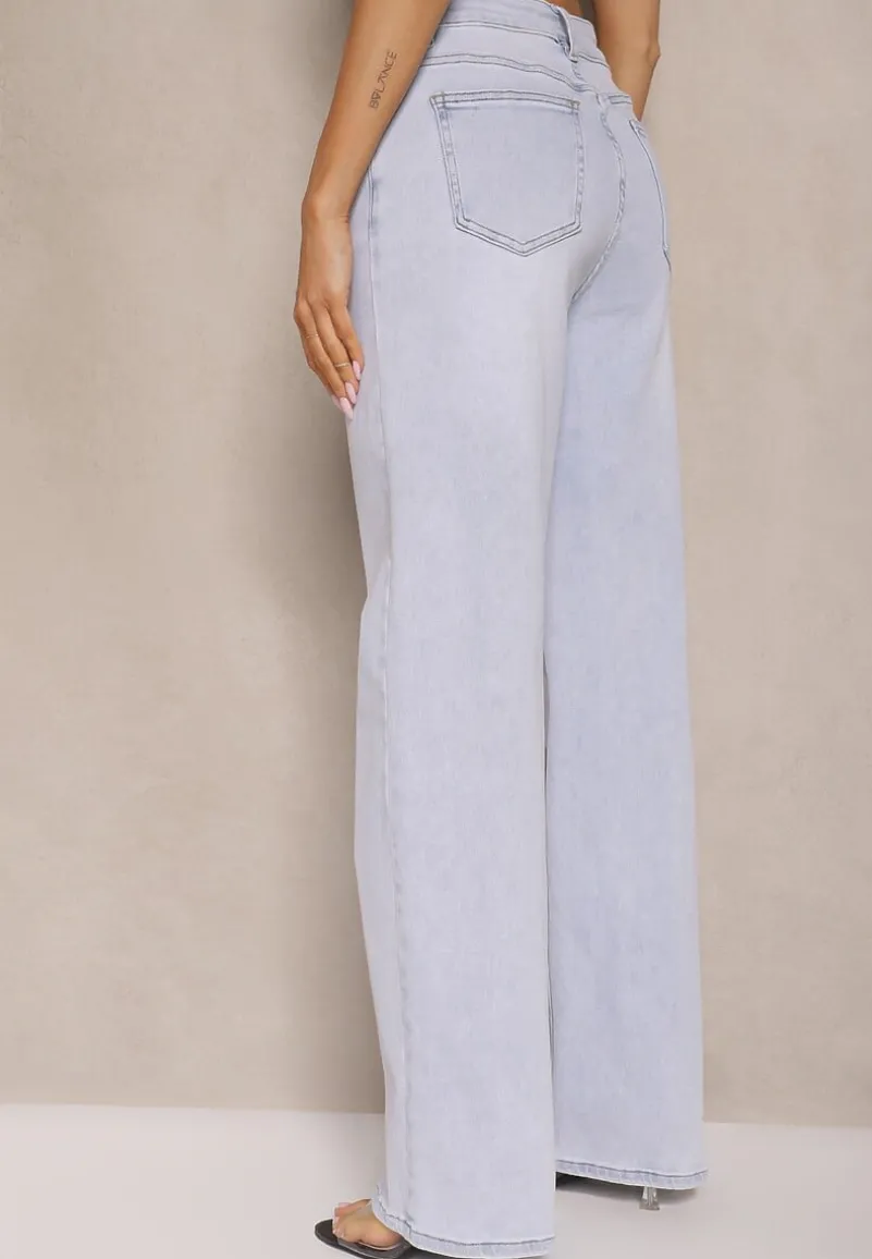 Jasnoniebieskie Jeansy z Bawełny High Waist o Szerokim Kroju Tunissa