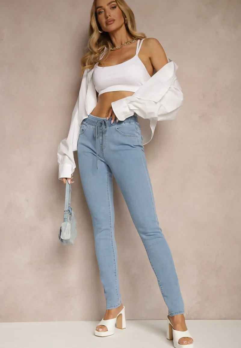 Jasnoniebieskie Jeansy z Bawełną Skinny ze Sznurkiem Gaviren