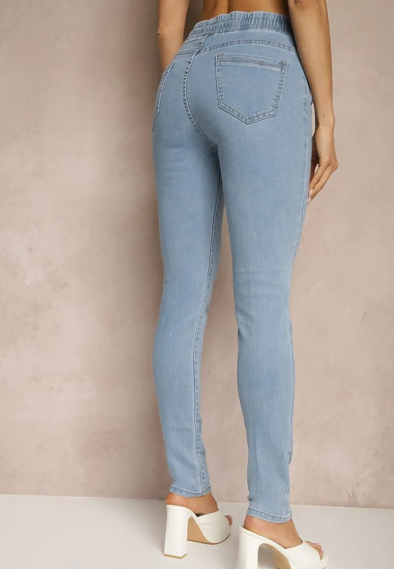 Jasnoniebieskie Jeansy z Bawełną Skinny ze Sznurkiem Gaviren