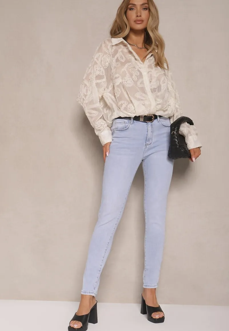Jasnoniebieskie Jeansy z Bawełny Typu Skinny High Waist Morlevia