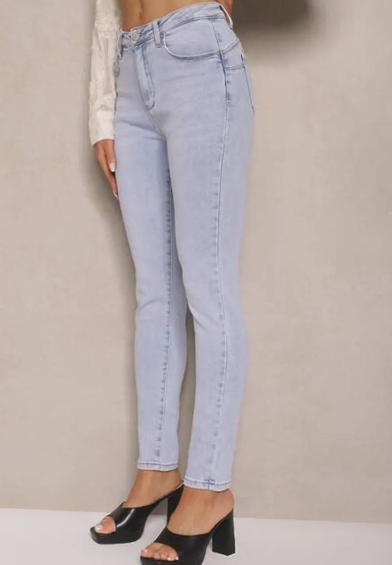 Jasnoniebieskie Jeansy z Bawełny Typu Skinny High Waist Morlevia