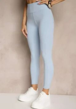 Jasnoniebieskie Legginsy z Ozdobnymi Przeszyciami z Efektem Modelowania Carittia