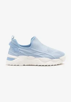 Jasnoniebieskie Siateczkowe Buty Sportowe Sneakersy Wsuwane Zdobione Tłoczeniami Nusadela