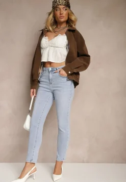 Jasnoniebieskie Skinny Jeansy z Bawełny High Waist Seslina