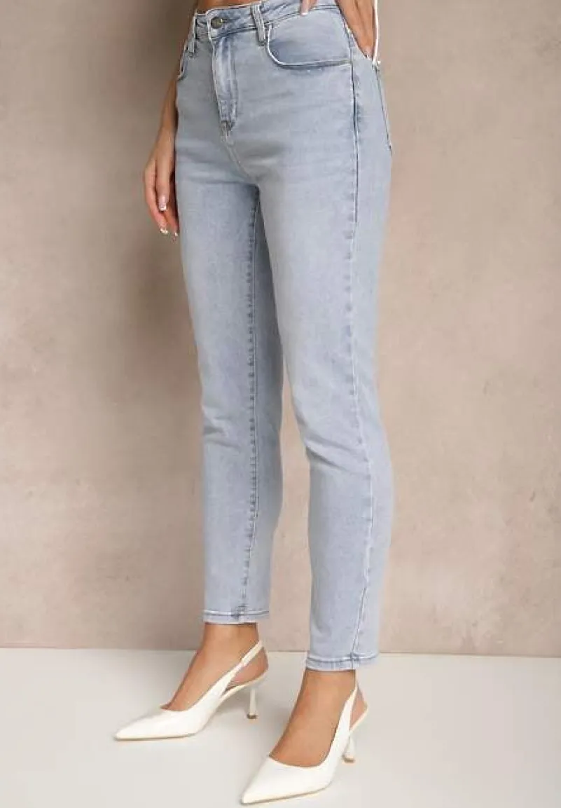 Jasnoniebieskie Skinny Jeansy z Bawełny High Waist Seslina