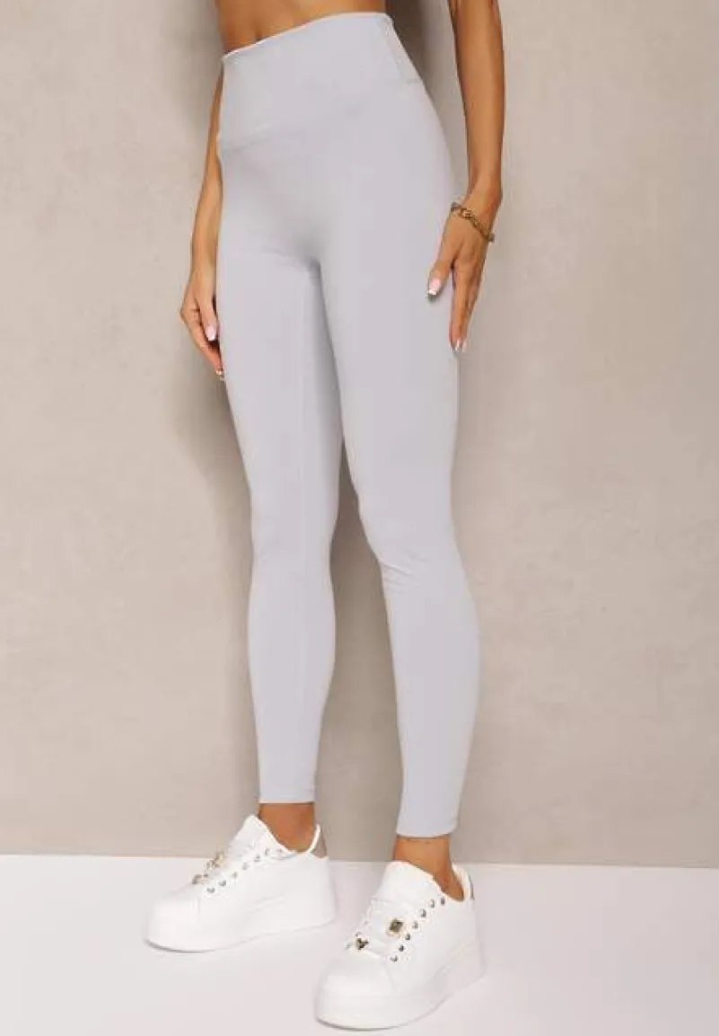 Jasnoniebieskie Sportowe Legginsy High Waist Quarefia