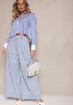 Jasnoniebieskie Szerokie Jeansy z Bawełny High Waist Cohna
