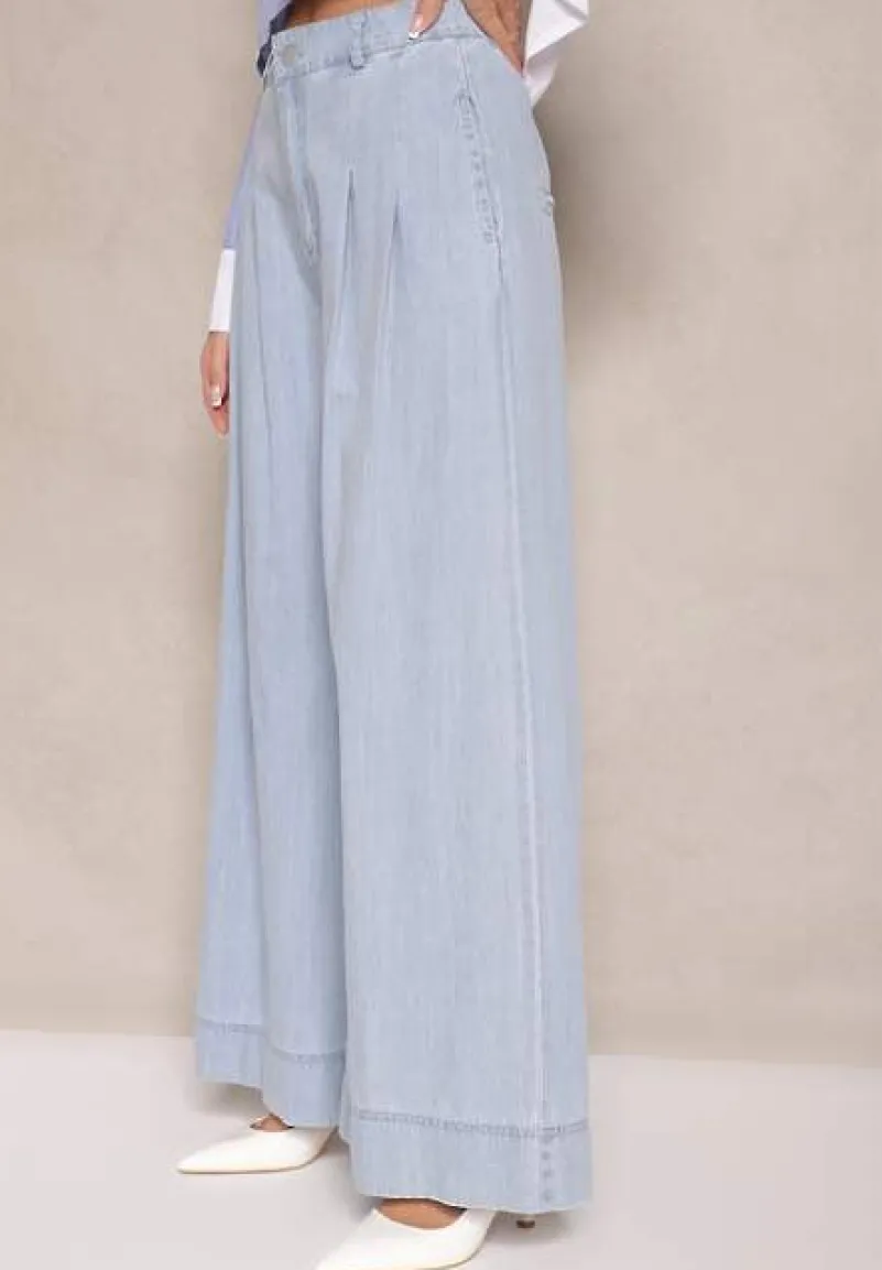 Jasnoniebieskie Szerokie Jeansy z Bawełny High Waist Cohna