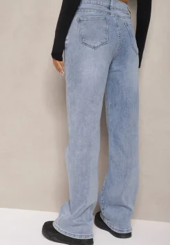 Jasnoniebieskie Szerokie Jeansy Regular Waist Rehnia