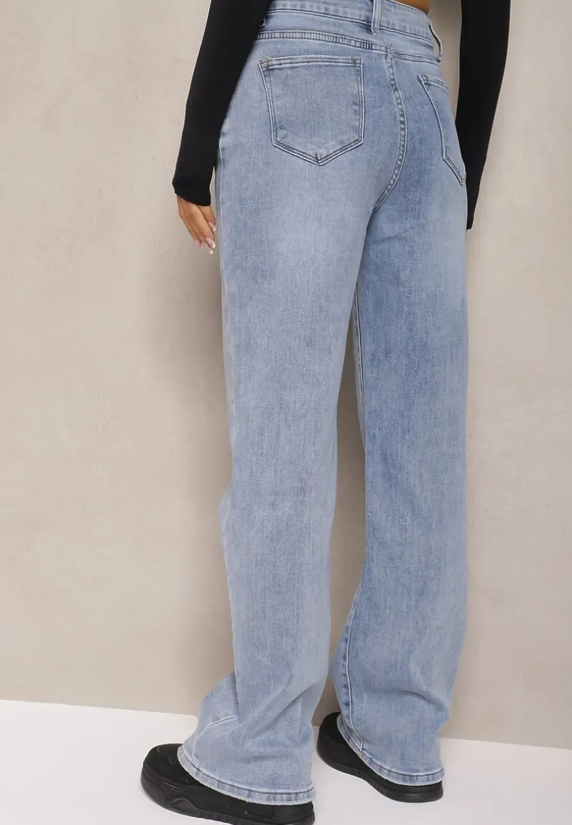 Jasnoniebieskie Szerokie Jeansy Regular Waist Rehnia