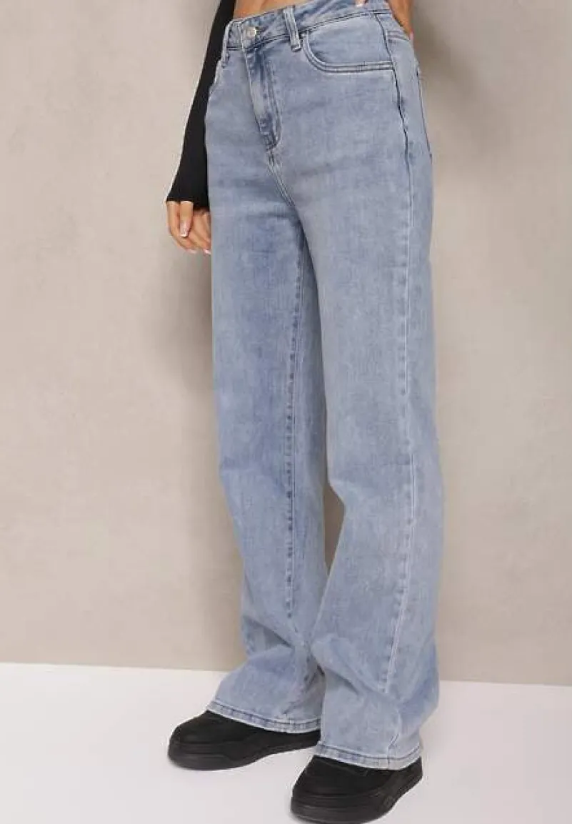 Jasnoniebieskie Szerokie Jeansy Regular Waist Rehnia