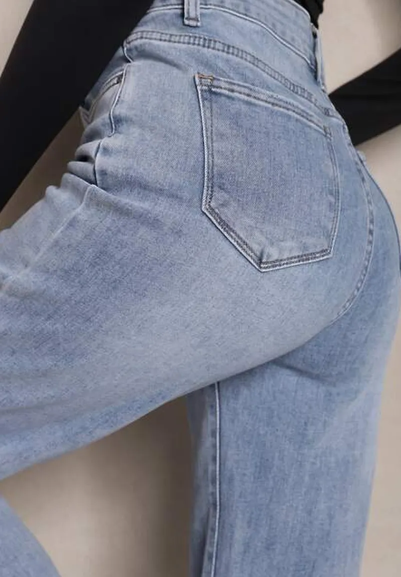 Jasnoniebieskie Szerokie Jeansy Regular Waist Rehnia