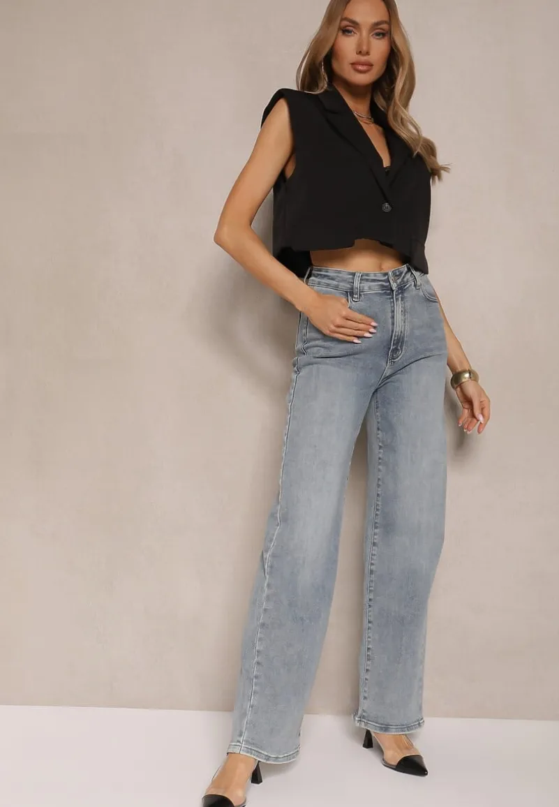 Jasnoniebieskie Szerokie Jeansy High Waist z Wiskozą Uliriel