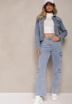 Jasnoniebieskie Szerokie Jeansy High Waist z Kieszeniami Leorrio
