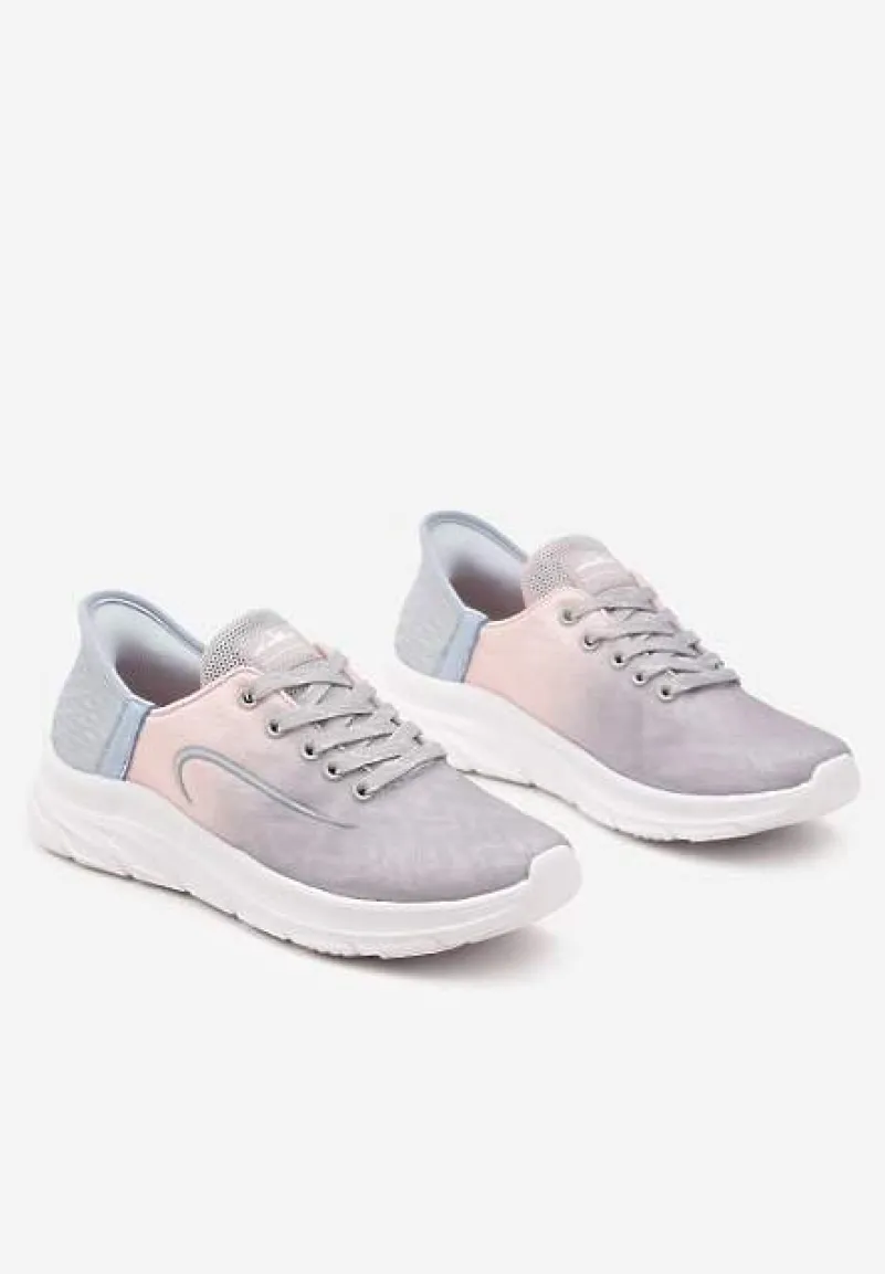 Jasnoszare Buty Sportowe Sneakersy z Ozdobnym Tłoczeniem na Pięcie i Napisem Darilen