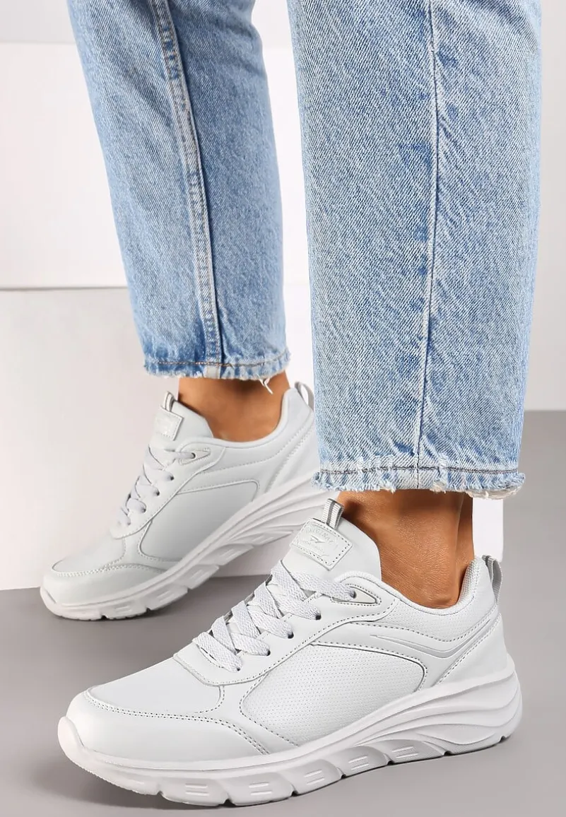 Jasnoszare Casualowe Buty Sportowe Sneakersy na Płaskiej Tłoczonej Podeszwie Velanitta