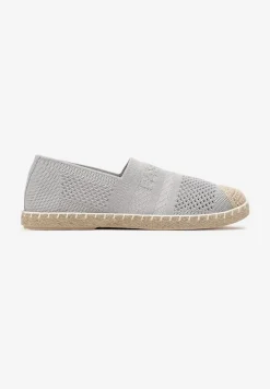 Jasnoszare Espadryle z Plecioną Cholewką przed Kostkę Mokosa