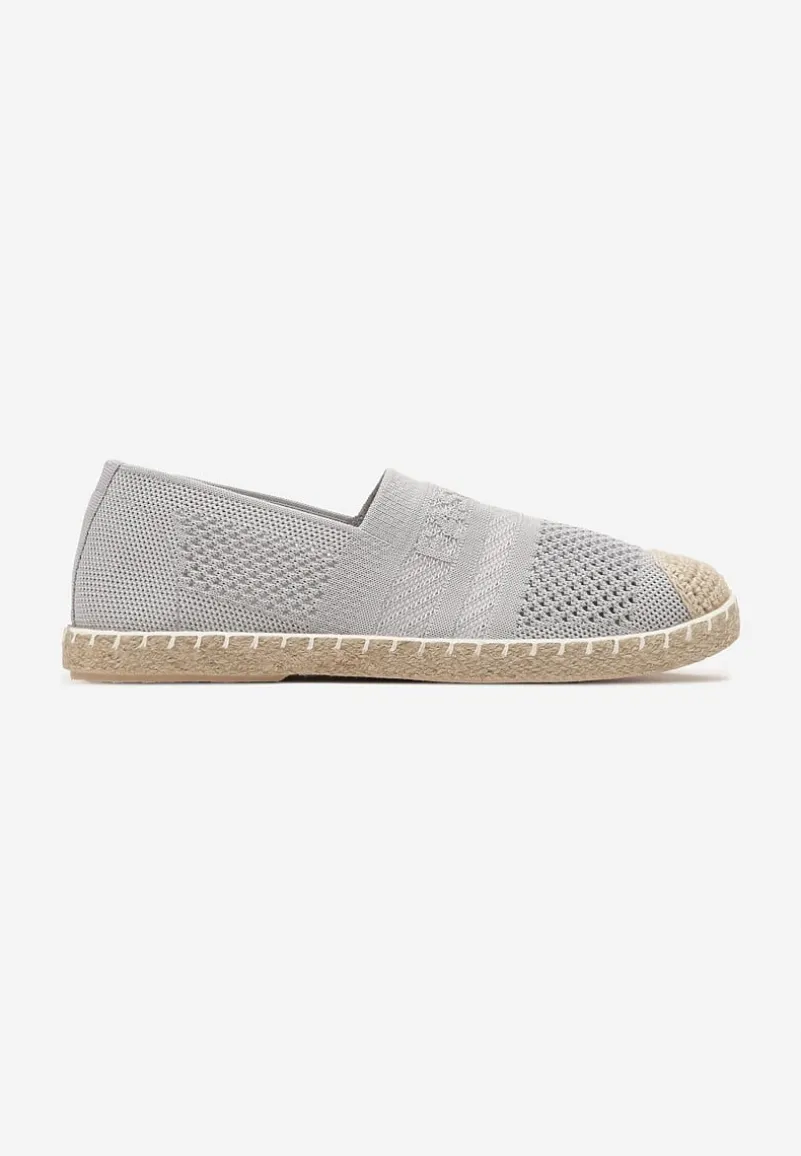 Jasnoszare Espadryle z Plecioną Cholewką przed Kostkę Mokosa