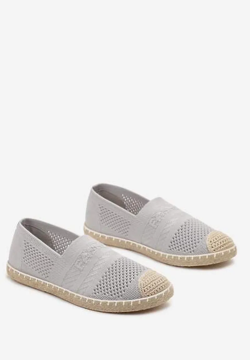Jasnoszare Espadryle z Plecioną Cholewką przed Kostkę Mokosa