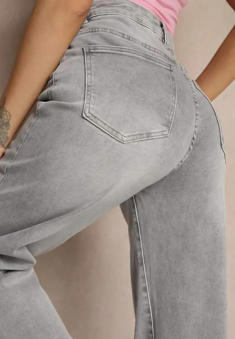 Jasnoszare Jeansy High Waist z Szeroką Nogawką Aliriana