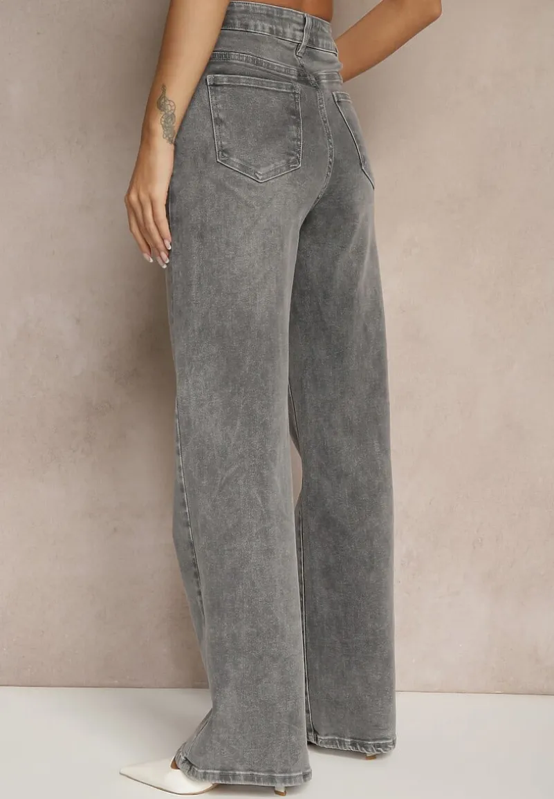 Jasnoszare Jeansy High Waist o Szerokim Kroju Firtewia