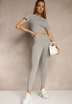 Jasnoszare Legginsy z Ozdobnymi Przeszyciami z Efektem Modelowania Carittia