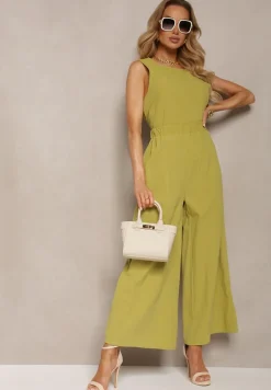 Jasnozielony Komplet z Bawełny Spodnie Culottes i Luźny Top Tinelia