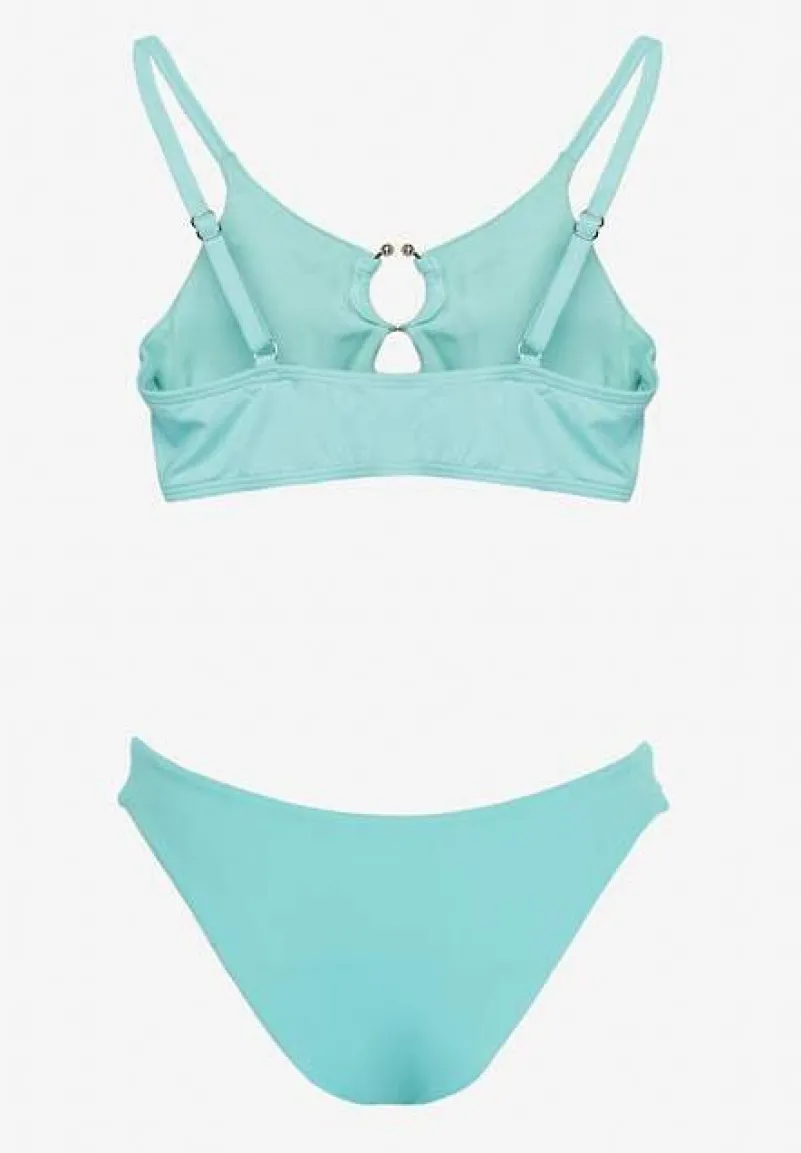Miętowe Bikini Nieodpinany Biustonosz z Usztywnianymi Miseczkami i Klamerką przy Dekolcie na Regulowanych Ramiączkach Majtki z Elastyczną Gumką w Pasie Kiaramarie